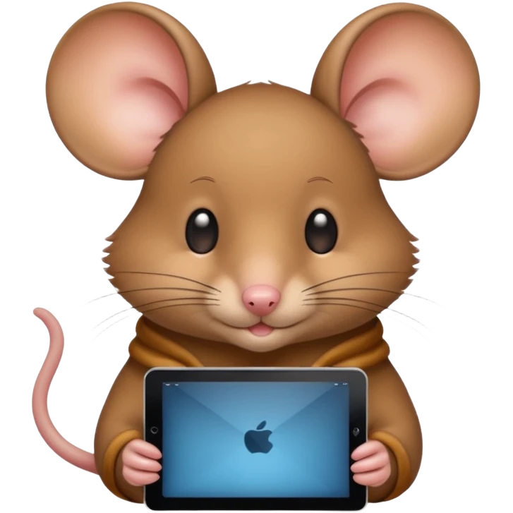 A mouse watching an iPad emoji