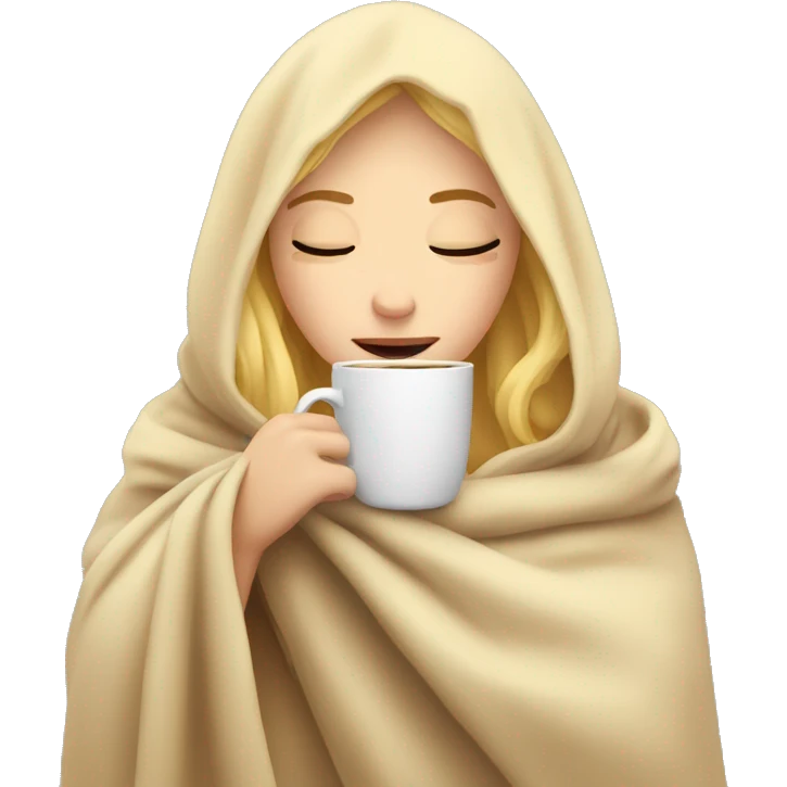blonde girl inside a blanket sipping coffee eyes closed emoji