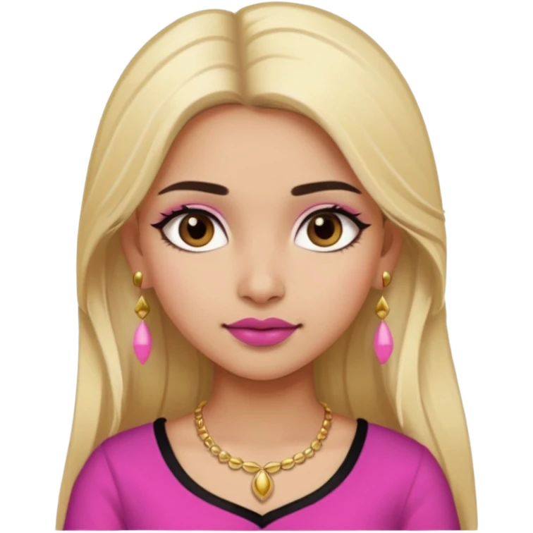Sweet Indian girl blond long hair darkbrowm eyes brown/pink lipstick pink blush black top gold earrings brown eyebrows  emoji