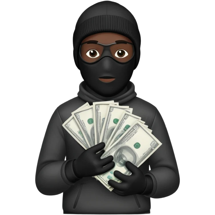 Man one Ski mask holding money bag with black skin color black and white money bag emoji