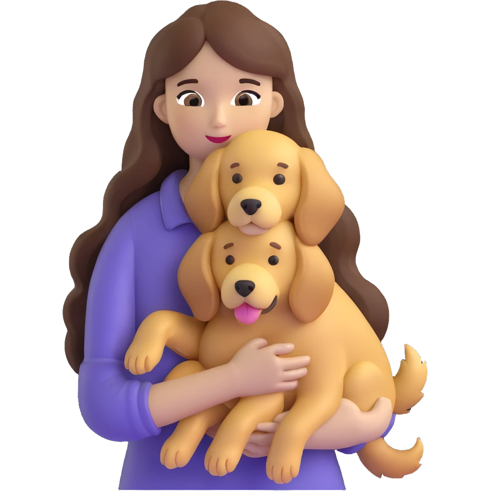 woman with long brown hair holding a golden retriever dog in her arms emoji