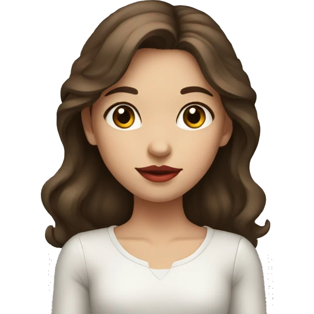 Young girl with brown hair, brown eyes and red lips emoji