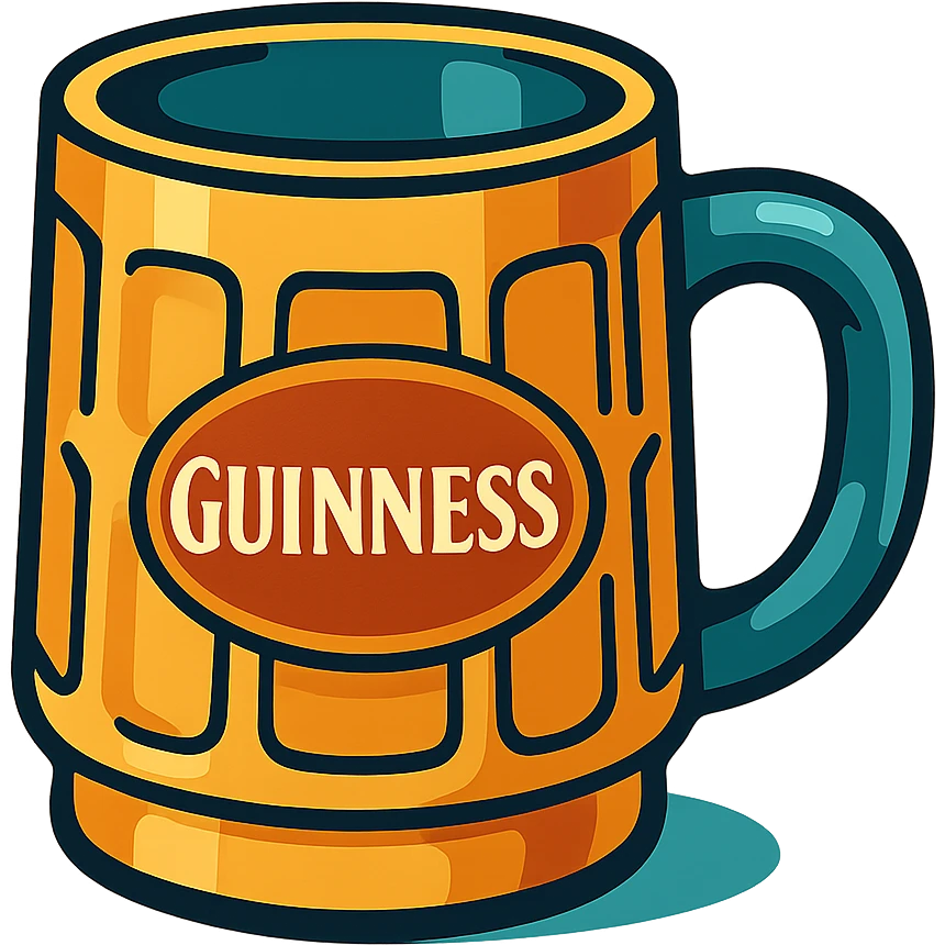 an empty vintage Guinness tankard, cartoon style, no beer emoji