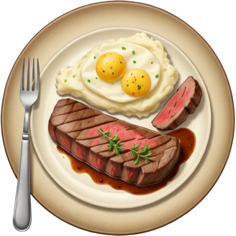 Make plate and fork on the left and knife on the right. And a cooked steak with mash potatoes o the side emoji
