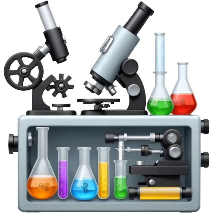 toolbox science, chemicals, mechanical gears, electronics, microscope, bohr atom model emoji