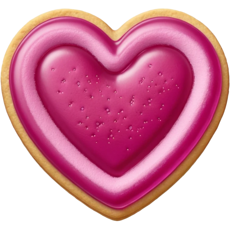 Realistic shortbread cookie in the shape of a heart with Fuchsia color jelly middle filling and sprinkled powder sugar on top. emoji
