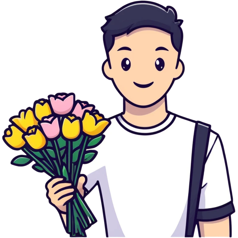 Cute boyfriend holding flowers and smiling emoji