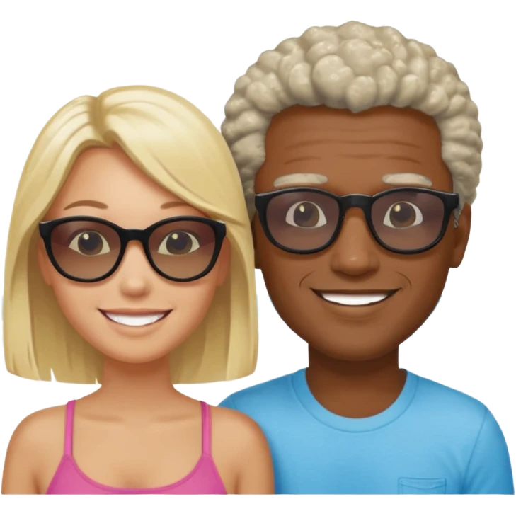 Black man salt n pepper hair with younger blonde  both smiling on beach  emoji