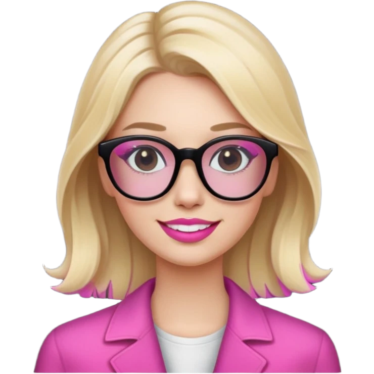Woman with white tes, pink lips, slightly pink cheeks. Blonde hair with a slightly dark root, straight but wavy hair, add dark glasses. emoji