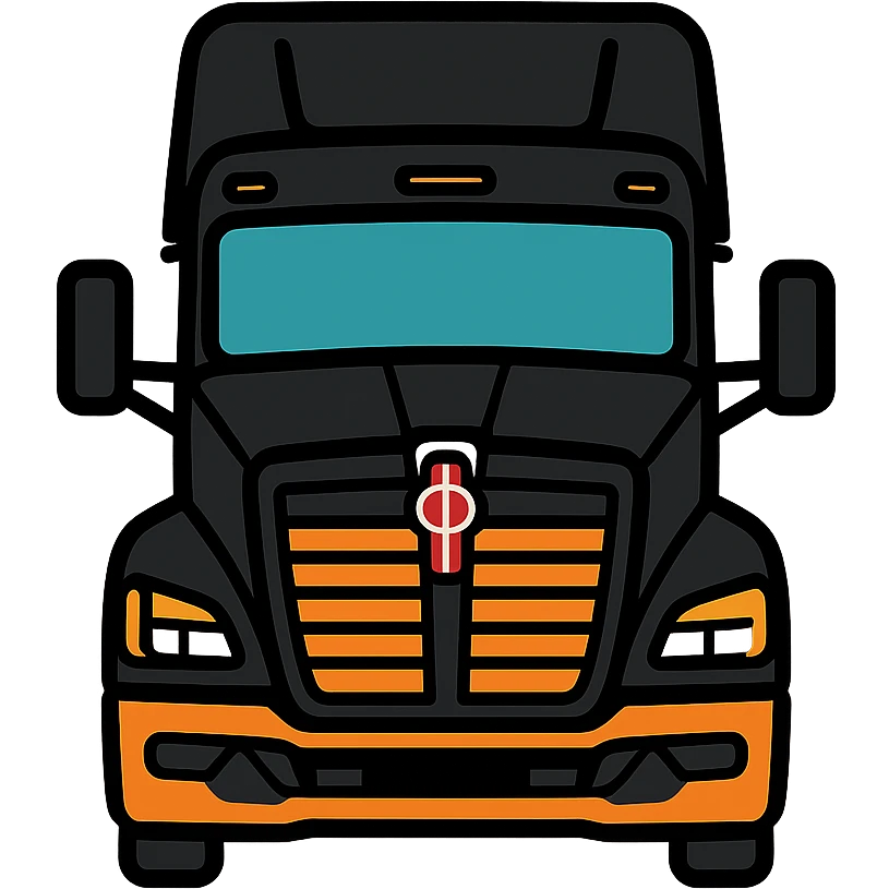 2025 Kenworth T680 truck, black, front view, minimal flat icon emoji