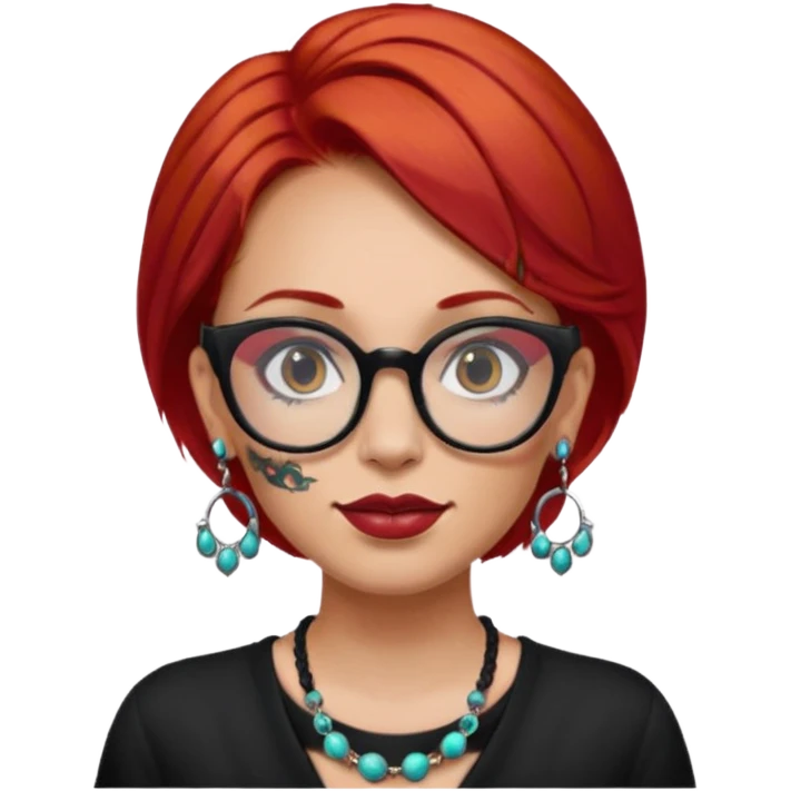 red hair woman with extra  big earring and face tattoed and wearing big glasses emoji