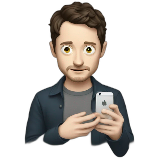 elijah wood with an iphone emoji
