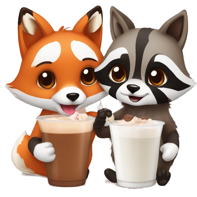 Fox and raccoon drinking chocolate milk emoji