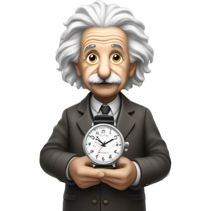 Albert Einstein holds a watch in his hands emoji