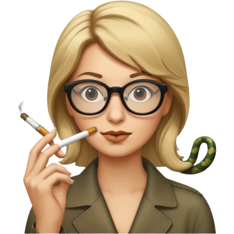 can you create a sneaky bitch SNAKE with big glasses smoking a cigarrette? the SNAKE needs to have dirty blonde hair emoji