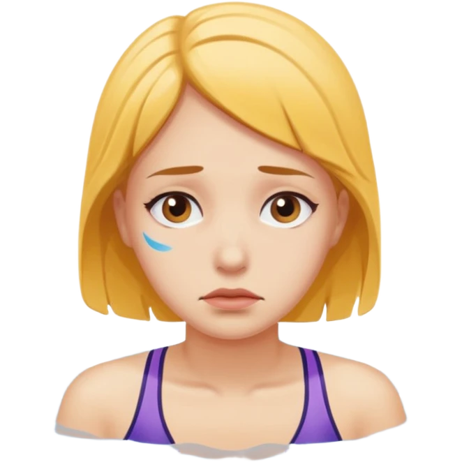 a woman swimming alone, looking sad emoji