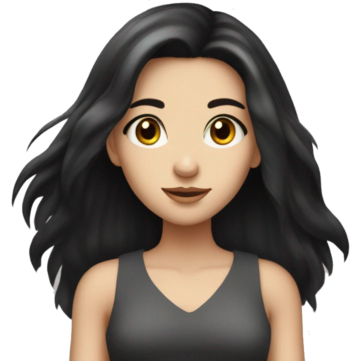 Pretty fair skinned girl with long black hair and light eyes emoji