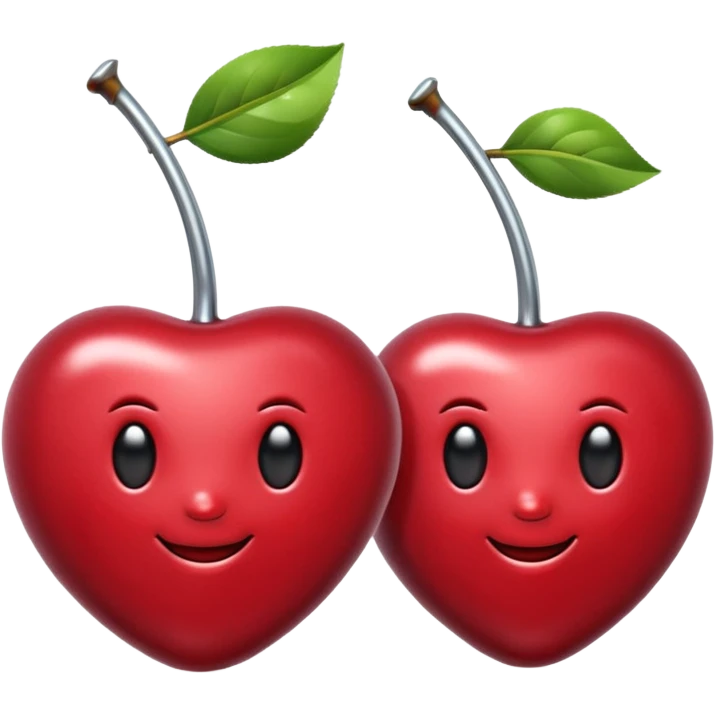 A pair of cherries emoji made of polished silver chrome, smooth rounded shapes, glossy metallic finish, soft highlights and reflections, cute proportions, iOS emoji style, centered, clean white background, no text emoji