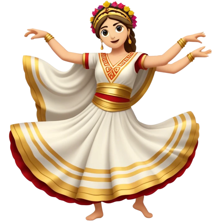 Cinematic Realistic Sirtaki Dance Emoji, depicted as a vibrant traditional Greek dance scene with flowing movements and expressive costumes, rendered with dynamic textures and warm festive lighting that captures its cultural exuberance. emoji