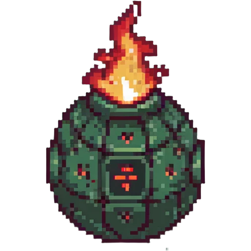 Red digital bomb with flame-shaped fuse on top, round bomb body with red highlights and details, pixel art style emoji