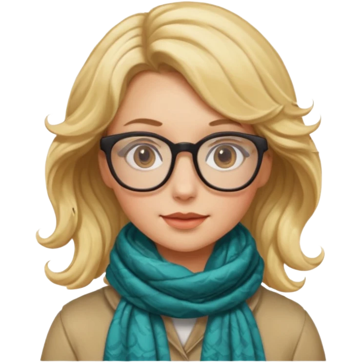 a girl drink with blonde wavy hair, wearing glasses, having scarf emoji
