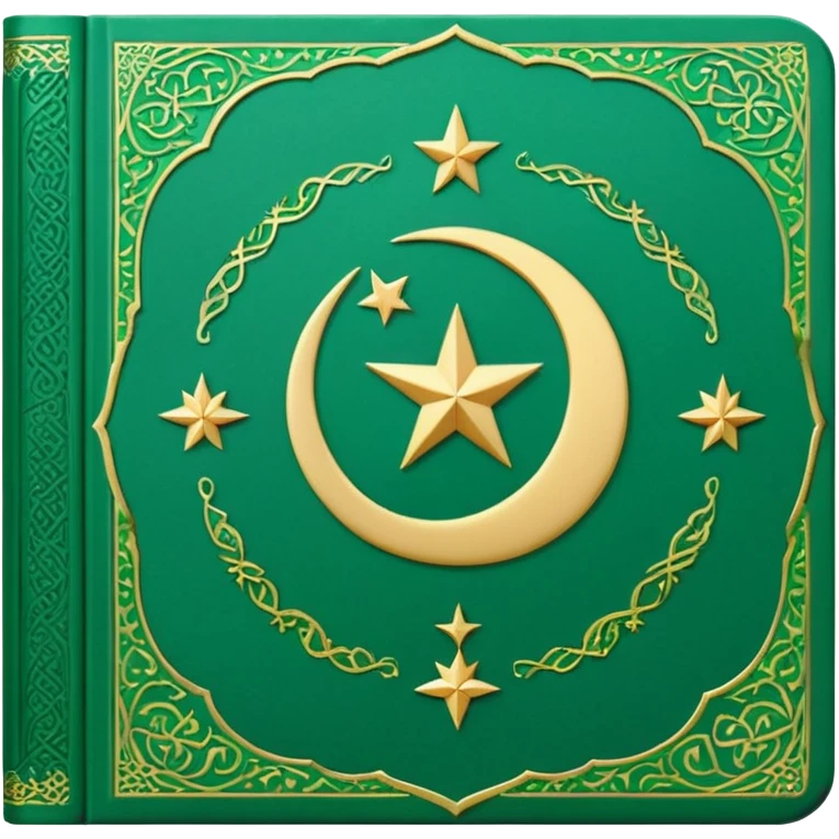 Closed Quran with the Islamic Symbol on it (moon and star) green from left to right emoji