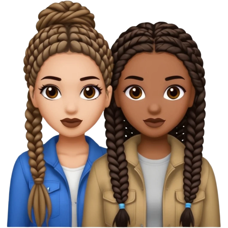 Boujy baddie best friends, trendy heavy makeup both dark hair one light skinned and one mocha brown micro braids  emoji