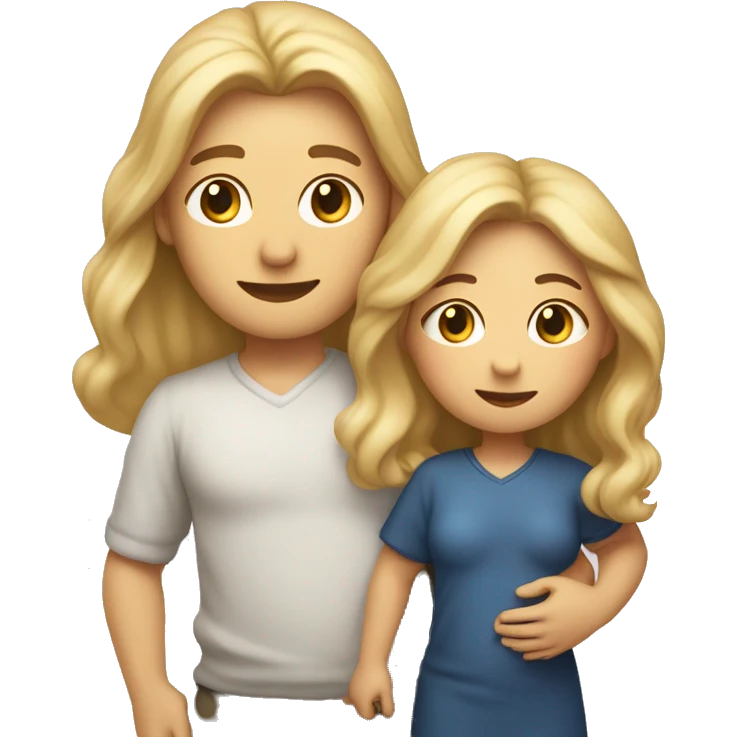 An emoji of a mother with long, flowing blonde hair standing confidently, next to her husband. In her arms, or in front of them, is a baby boy, representing a happy and loving family emoji