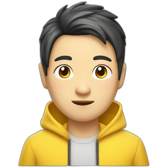 A mature Chinese boy with black hair wearing yellow hoodie emoji
