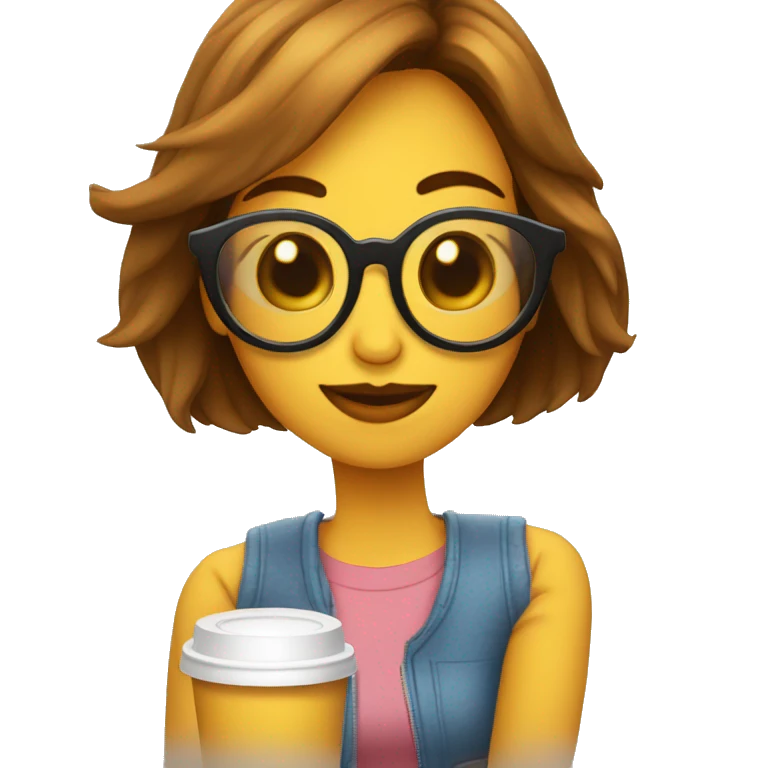 Chica leyendo con gafas y cafe emoji
