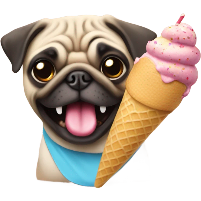 A pug eating a ice cream toy emoji