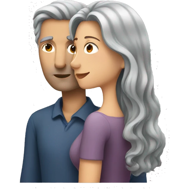 Man with brown hair kissing woman with long gray hair  emoji