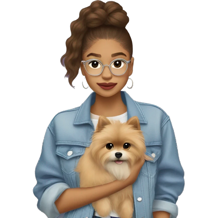 Zendaya usando ropa lila y un perrito Pomerania emoji