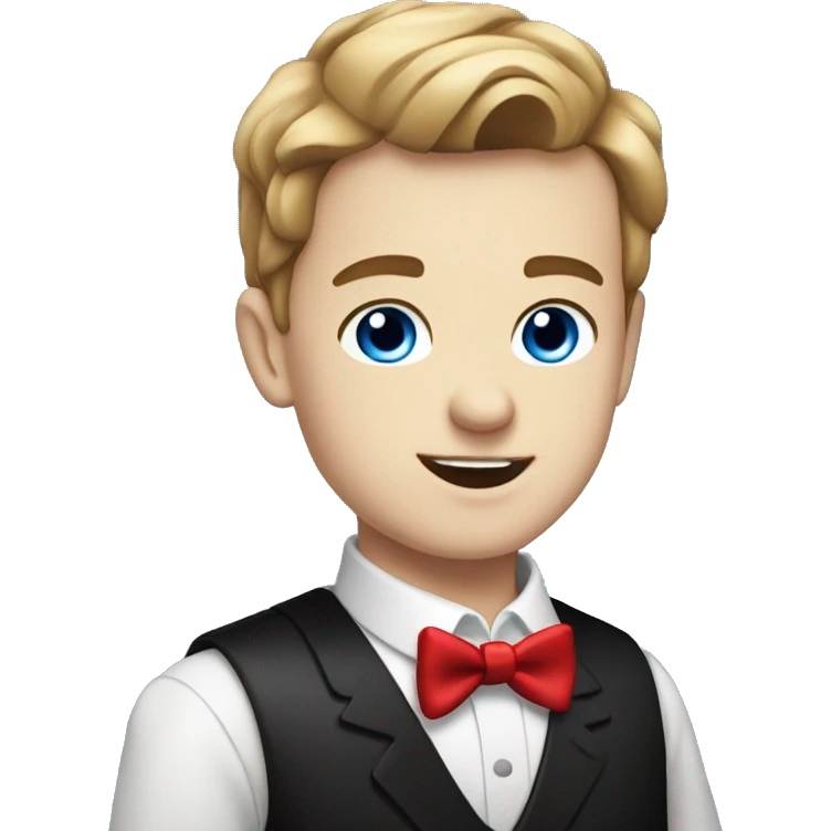 Pretty Pale Boy with Blue eyes, shiny brown hair and wearing Tuxedo with red bowties emoji