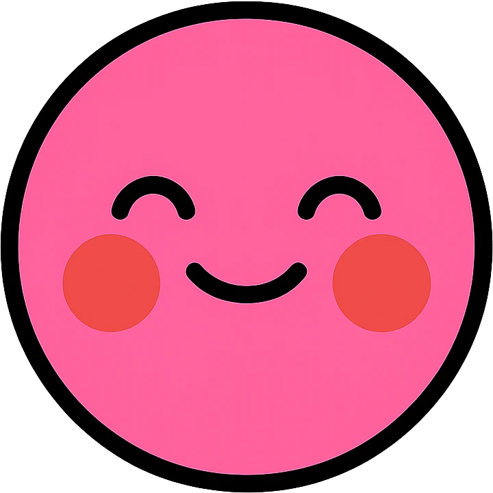 funny pink emoji with blushing cheeks emoji