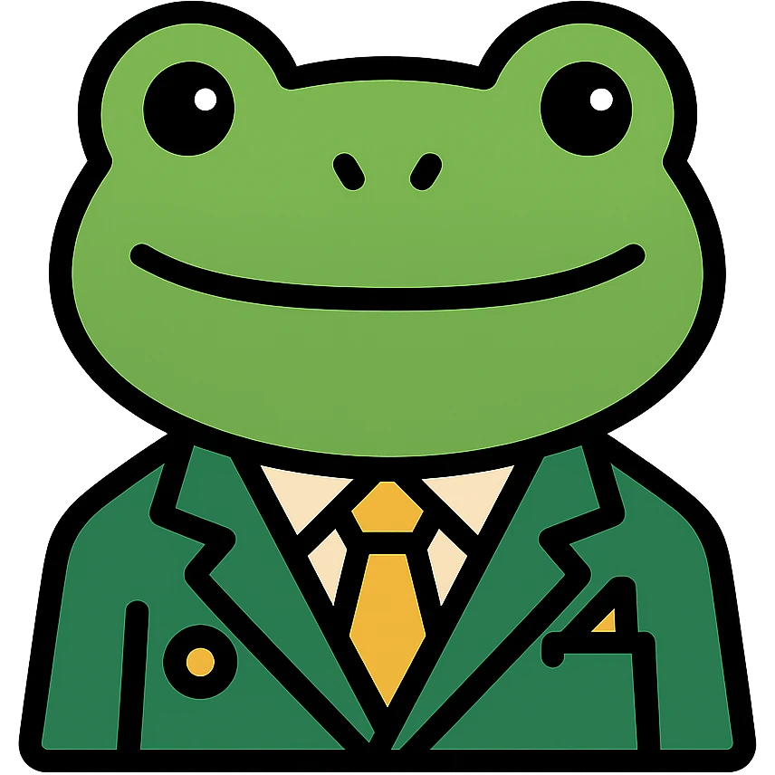 cartoon frog in a sharp green suit with gold accessories emoji