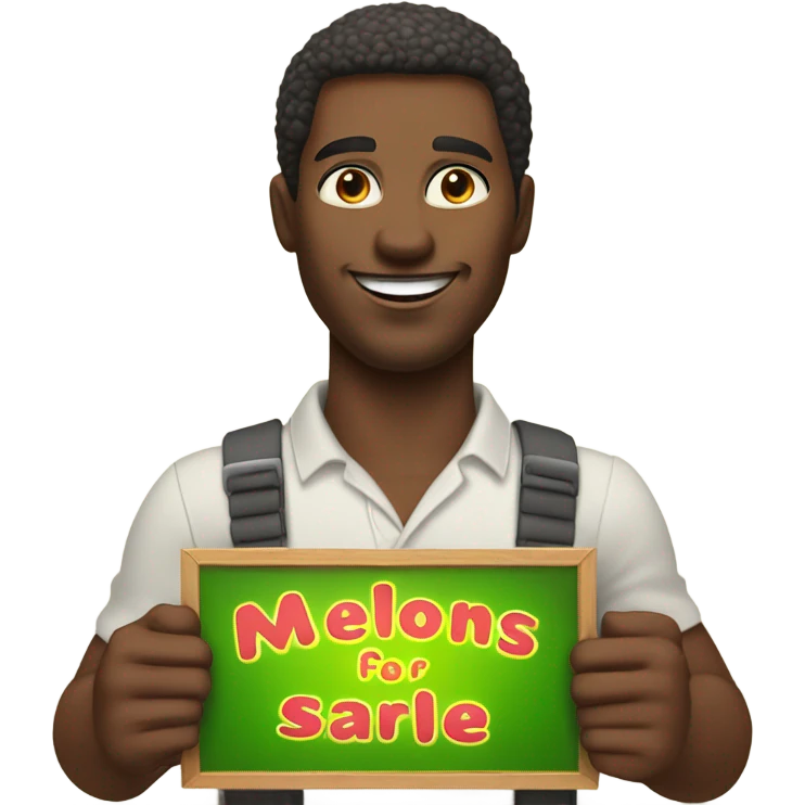 African American Male holding a sign that says "MELONS FOR SALE" emoji