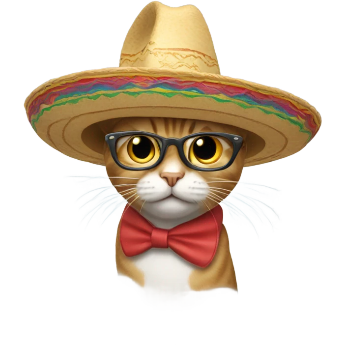 Flying cat with a sombrero and bifocals emoji