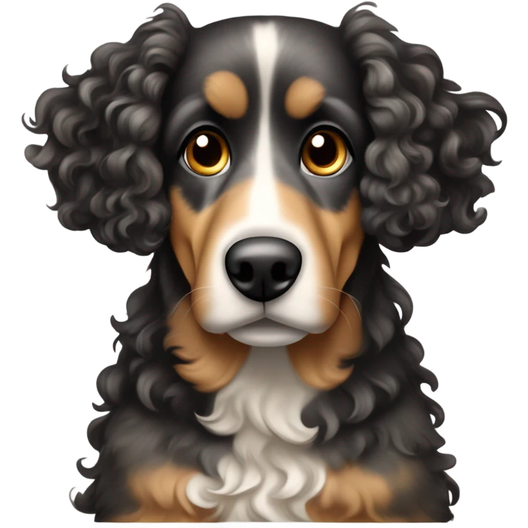 Black and tan merle curly haired dog with long floppy ears emoji