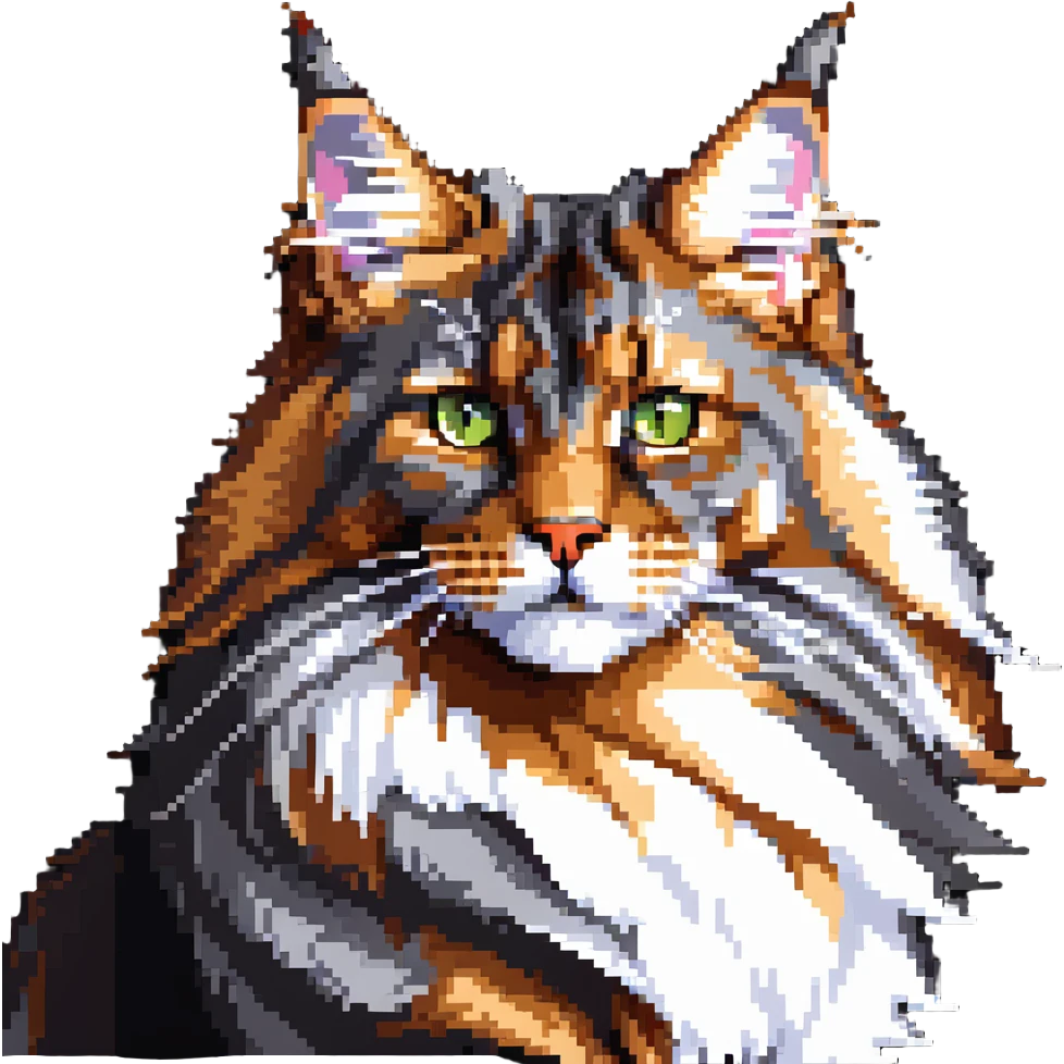 majestic maine coon cat with fluffy fur and fierce but cute face emoji