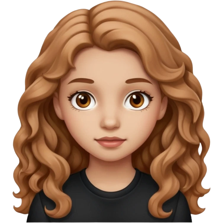 teenage girl with wavy long hazelnut hair, wearing blush and mascara, looking confident emoji