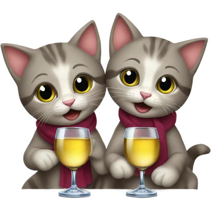 Silly kittens holding glasses of wine emoji