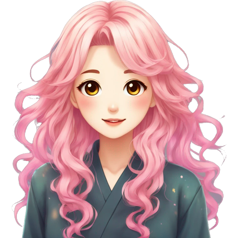 Gorgeous anime style shojo character with blushing face aesthetic and pretty colorful shiny gradient hair with hair garment trending style emoji