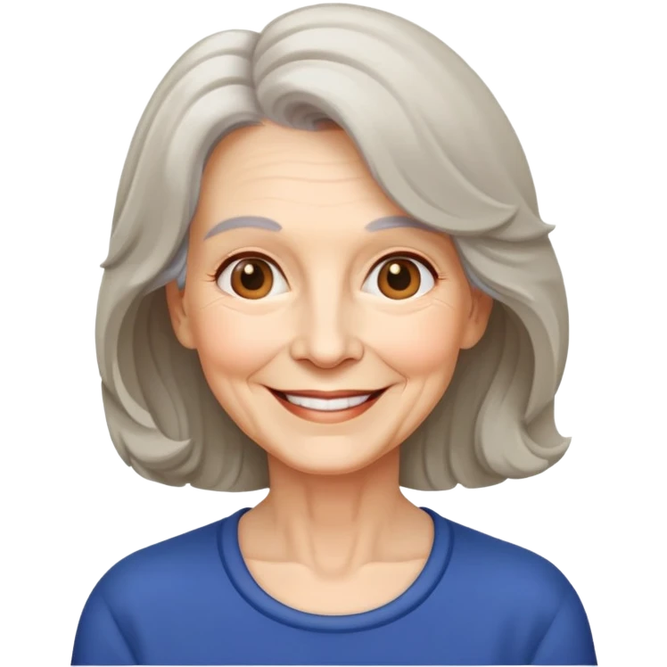 "- Nữ
- 70 tuổi
- Da trắng
- Tóc ngang vai, xoăn nhẹ
- Mặt cười" emoji