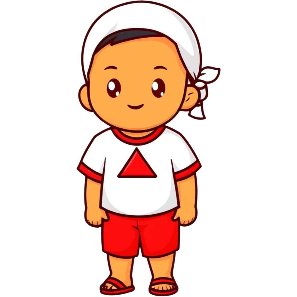 Indonesian child celebrating independence day with red and white accessories emoji
