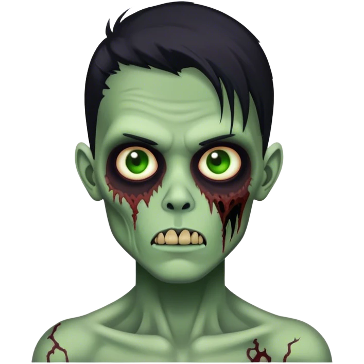 JUST ONE BRUNETTE zombie boy in horror green skin and long black hair emoji