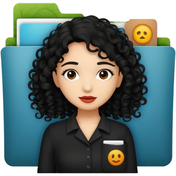 black transparent pocket black folder - with a canela skin girl with curly black hair logo  emoji
