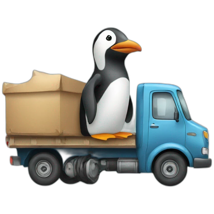 penguin riding a truck emoji