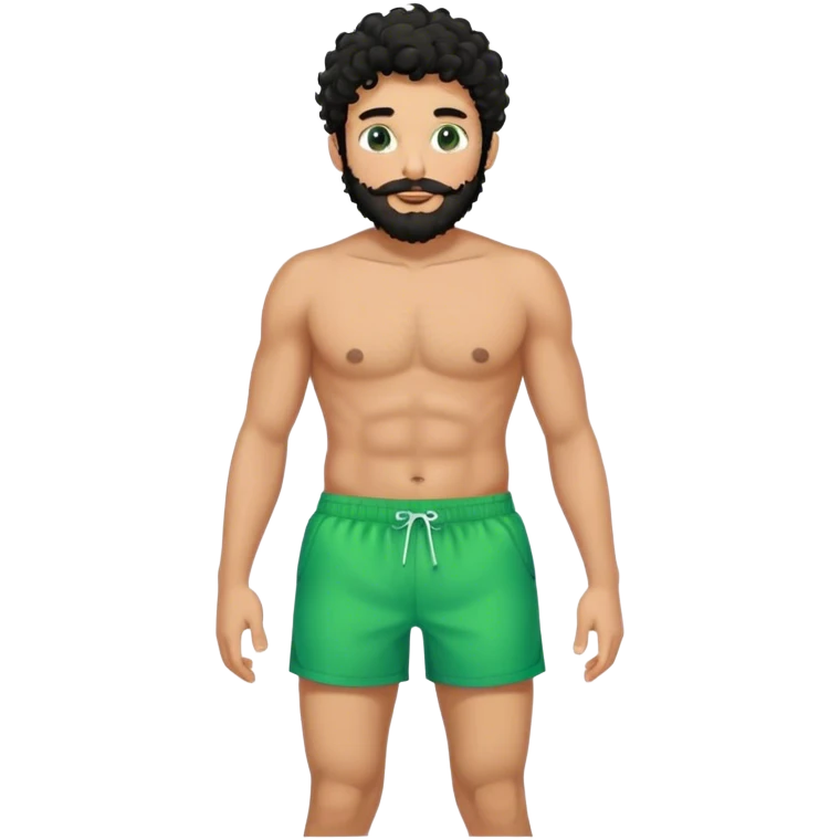 hot handsome  Man in green swimming shorts with black curly hairs with beard emoji