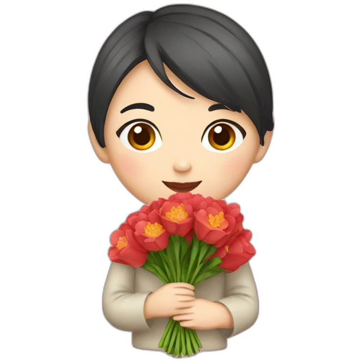 cute Chinese girl with bouquet emoji
